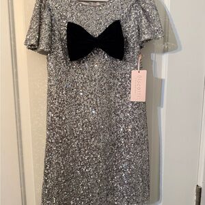 Biscotti Silver Sequin Dress with Black Bow
